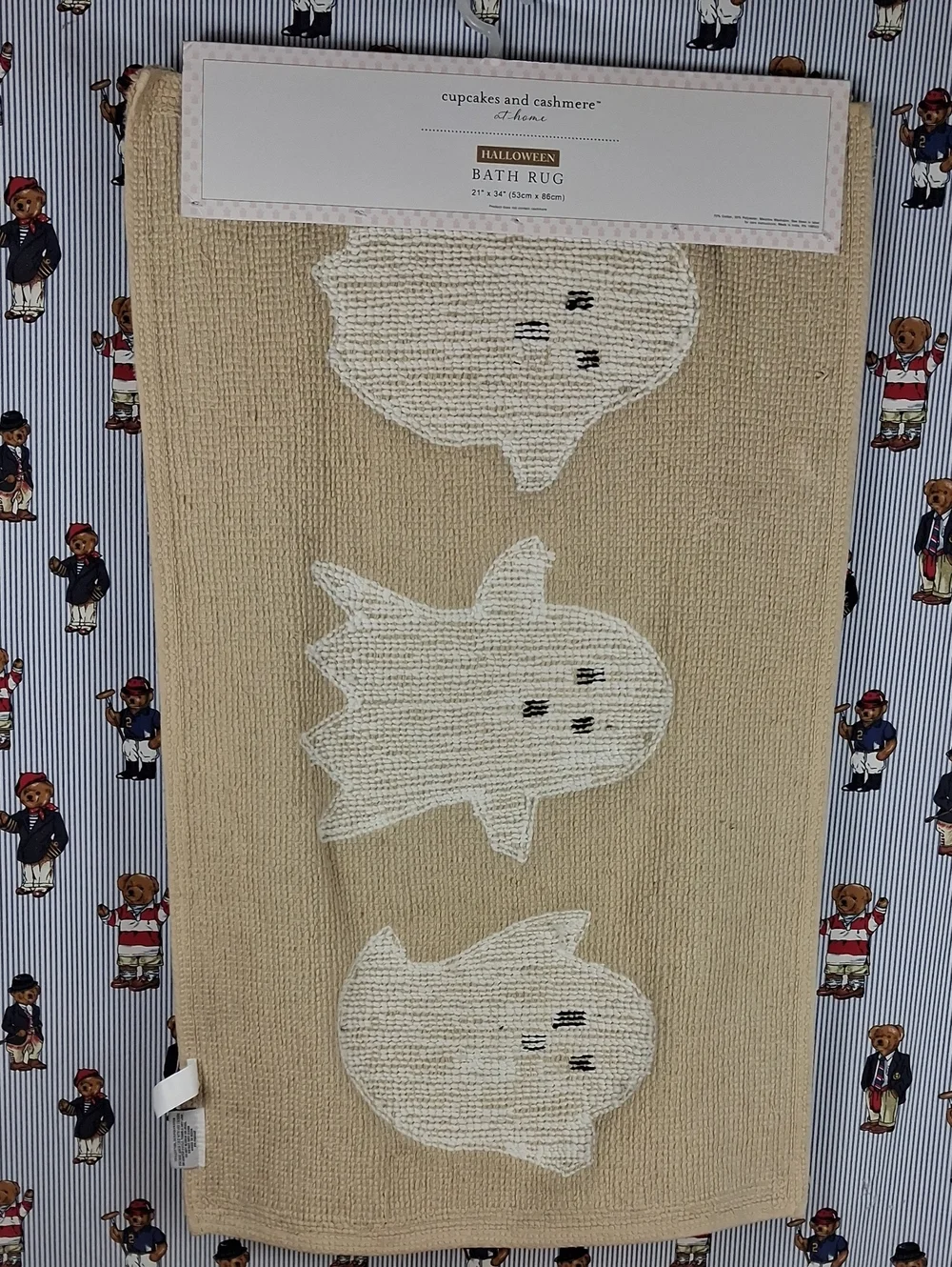 Cupcakes And Cashmere At Home Tan & White 3 Ghost Halloween Bath Rug 21 X 34